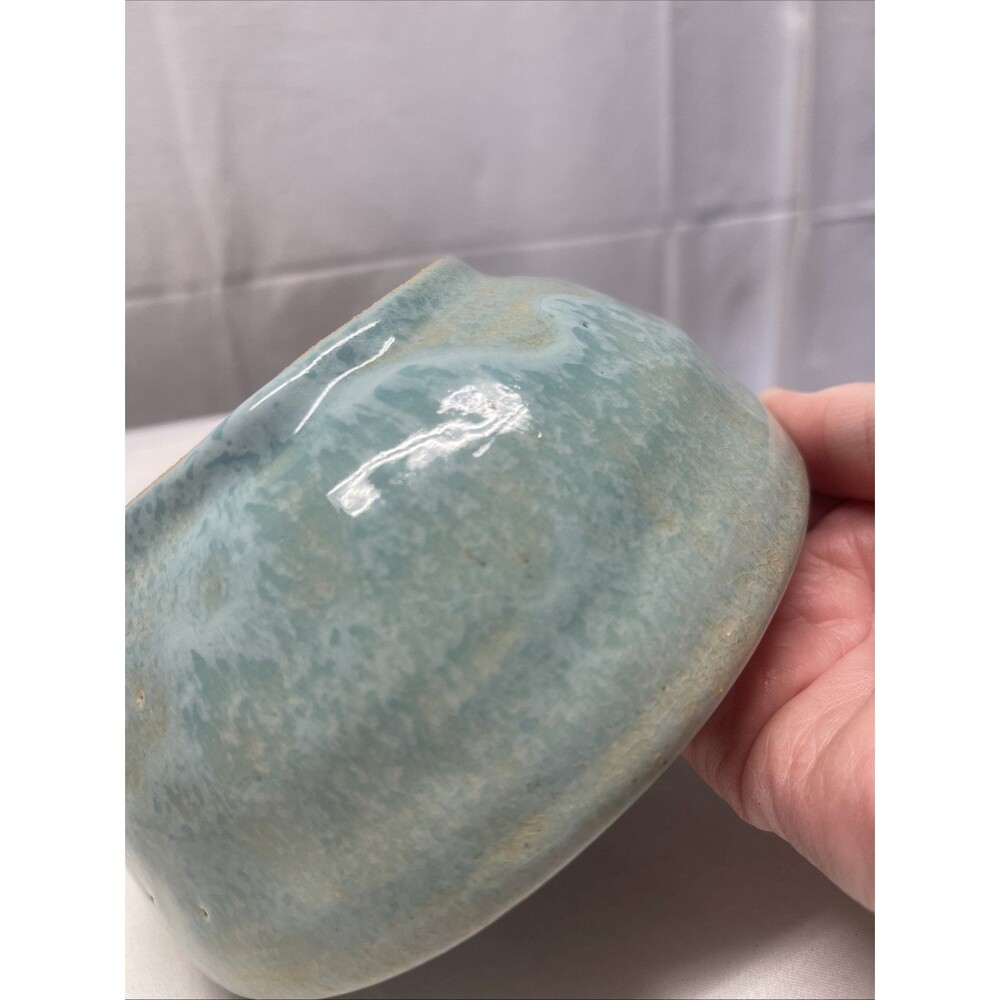 Studio Art Pottery Bowl Dish Signed 6” Diameter 3" Tall Crushed Glass Bottom EUC - Picture 9 of 9